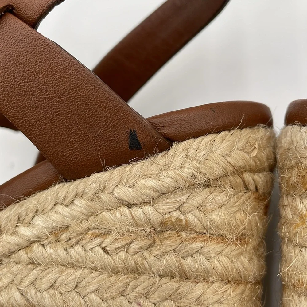 Prada Rony Brown Leather Espadrilles Platform Jute & Rubber‎ Wedge Heel - 37